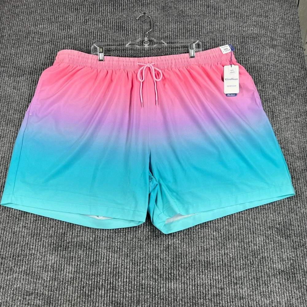 Caribbean Swim Shorts Mens 3XB Big Blue Pink Lined Ocean Beach Pool New